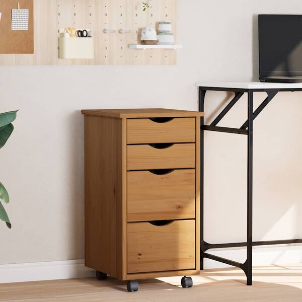 vidaXL Rolling Cabinet with Drawers MOSS Honey Brown Solid Wood Pine
