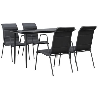 vidaXL 5 Piece Garden Dining Set Black Steel and Textilene