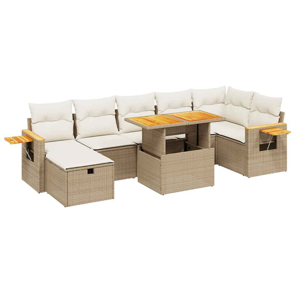vidaXL 8 Piece Garden Sofa Set with Cushions Beige Poly Rattan