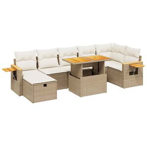 vidaXL 8 Piece Garden Sofa Set with Cushions Beige Poly Rattan