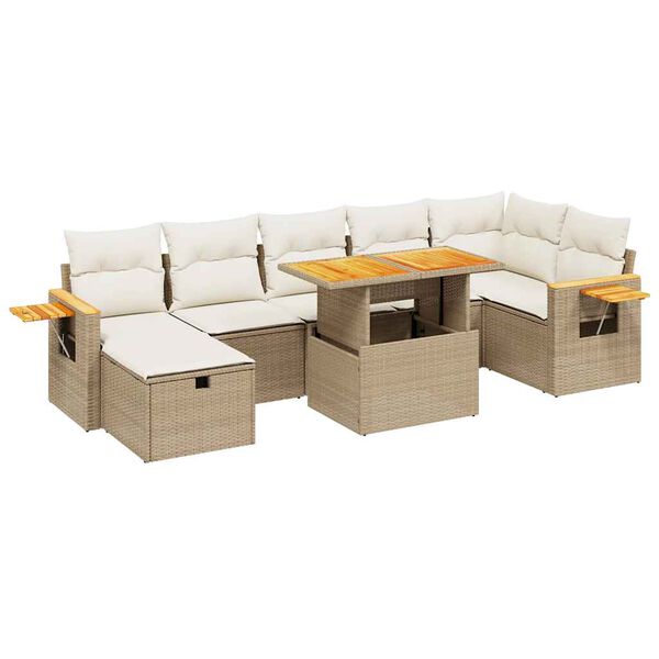 vidaXL 8 Piece Garden Sofa Set with Cushions Beige Poly Rattan