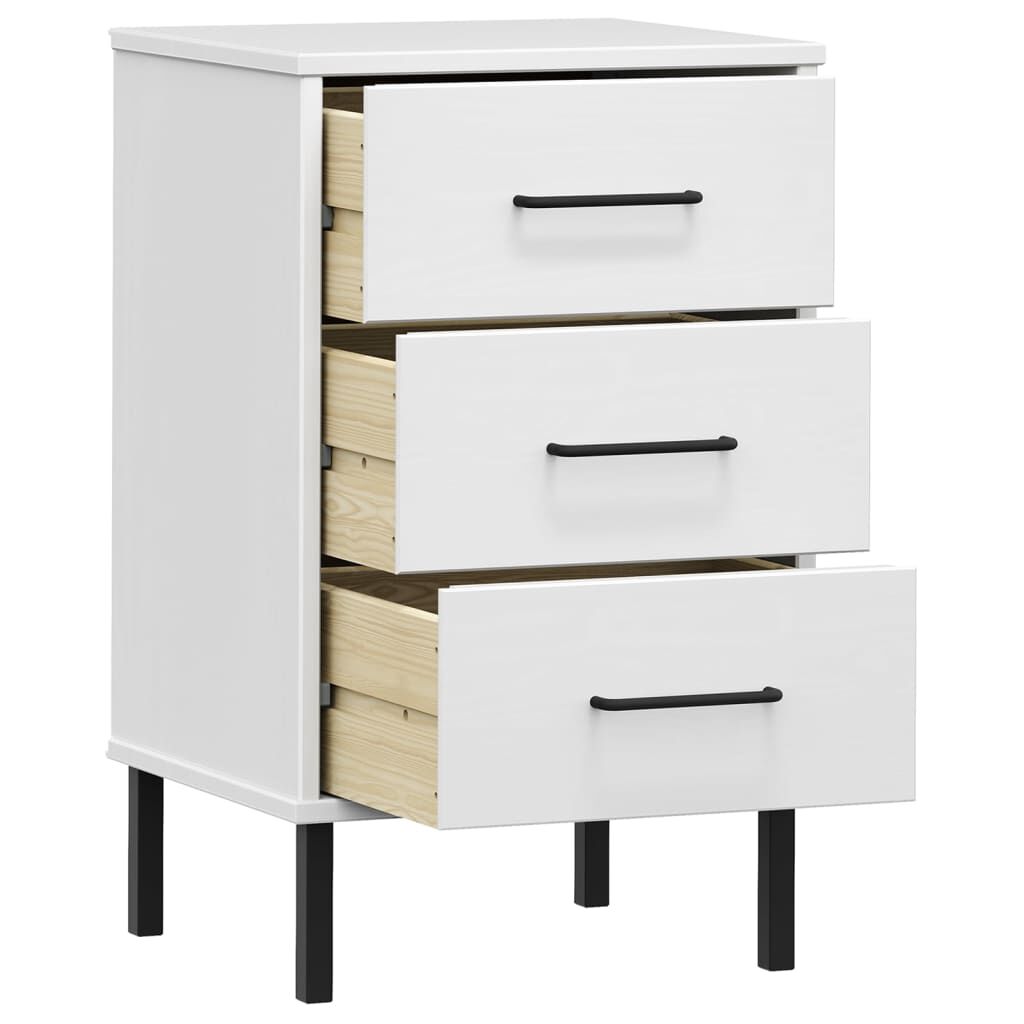vidaXL Bedside Cabinet with Metal Legs White Solid Wood Pine OSLO