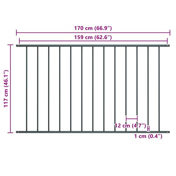 vidaXL Fence Panel Powder-coated Steel 1.7x1.17 m Anthracite