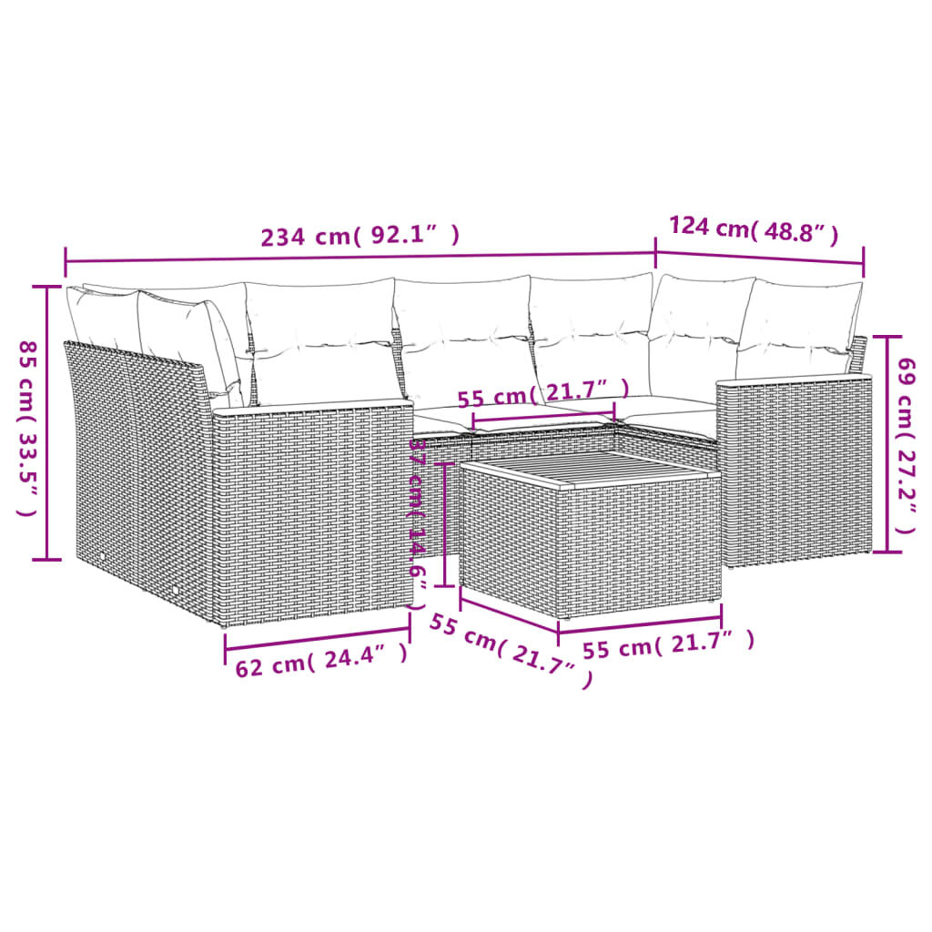 vidaXL 7 Piece Garden Sofa Set with Cushions Grey Poly Rattan