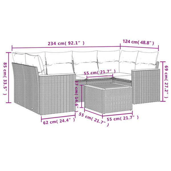 vidaXL 7 Piece Garden Sofa Set with Cushions Grey Poly Rattan
