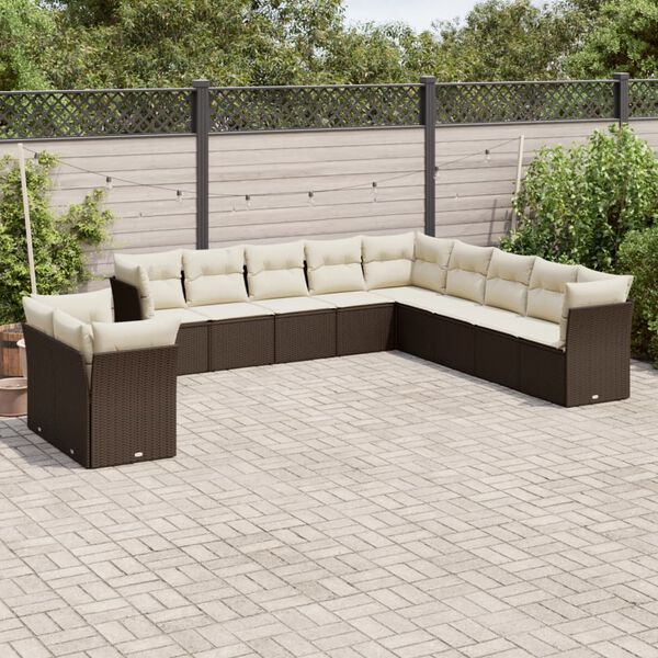 vidaXL 11 Piece Garden Sofa Set with Cushions Brown Poly Rattan
