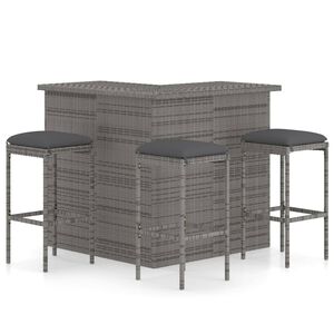 vidaXL 4 Piece Garden Bar Set with Cushions Poly Rattan Grey