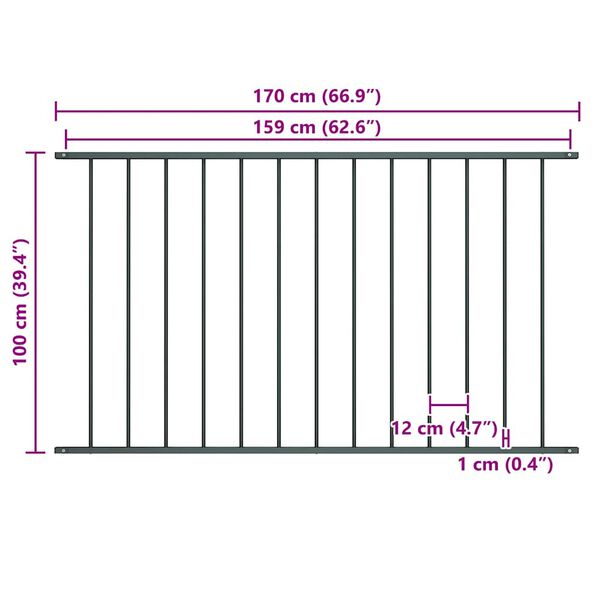 vidaXL Fence Panel Powder-coated Steel 1.7x1 m Anthracite