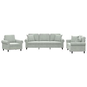 vidaXL 3 Piece Sofa Set with Pillows Light Grey Velvet