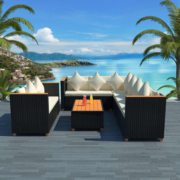 vidaXL 5 Piece Garden Lounge Set with Cushions Poly Rattan Black
