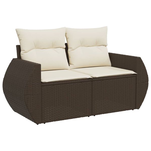 vidaXL Garden Sofa with Cushions 2-Seater Brown Poly Rattan