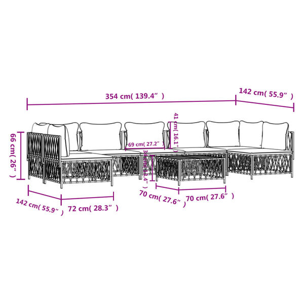 vidaXL 8 Piece Garden Lounge Set with Cushions White Steel