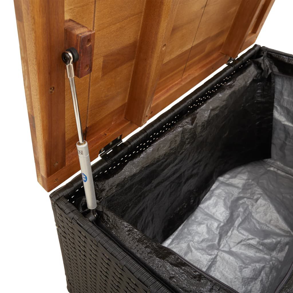 vidaXL Garden Storage Box Black 80x40x48 cm Poly Rattan Acacia Wood