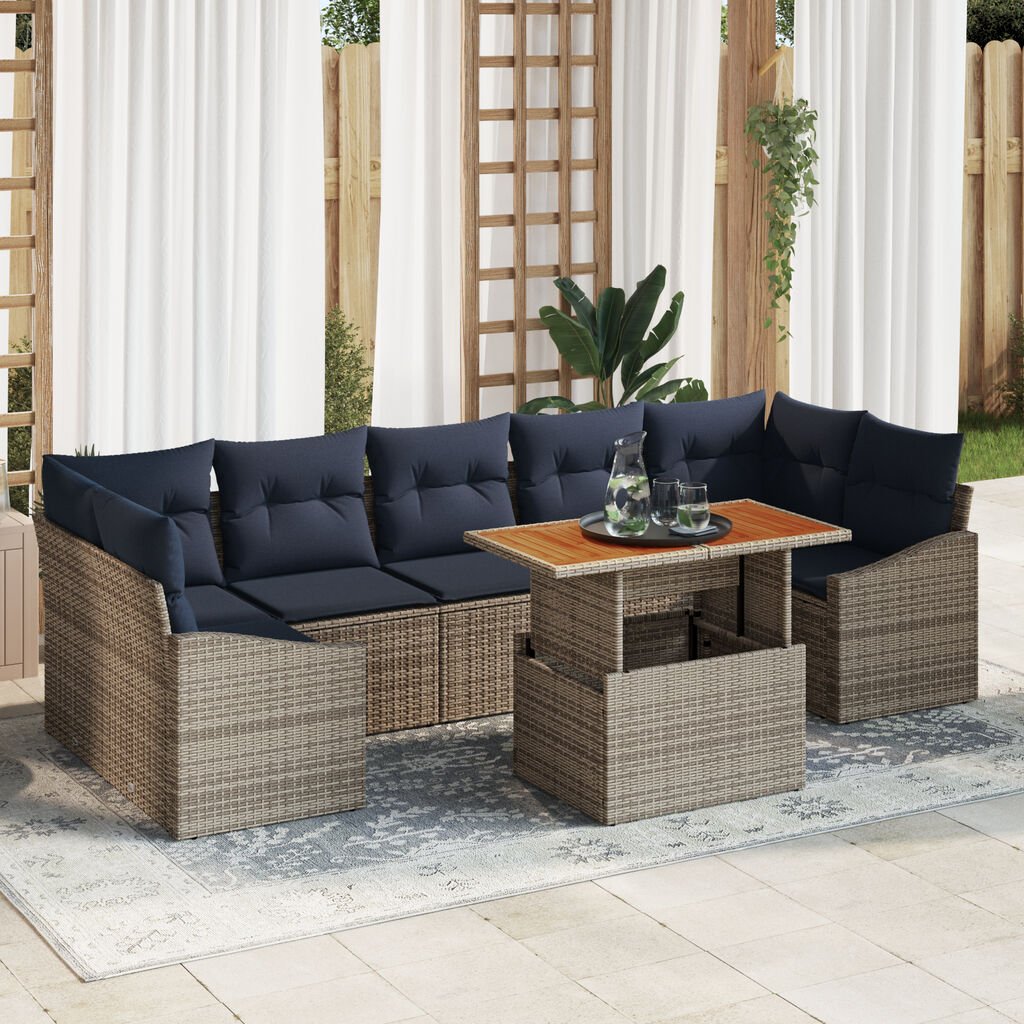 vidaXL 8 Piece Garden Sofa Set with Cushions Grey Poly Rattan Acacia