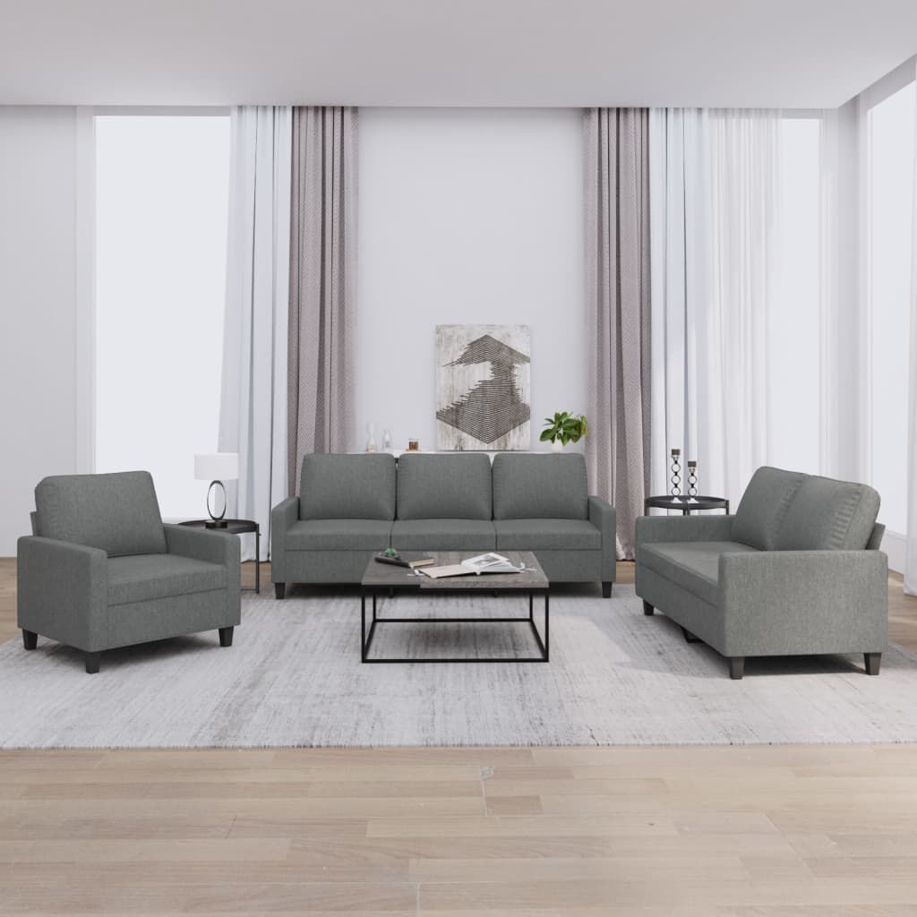 vidaXL 3 Piece Sofa Set with Cushions Dark Grey Fabric