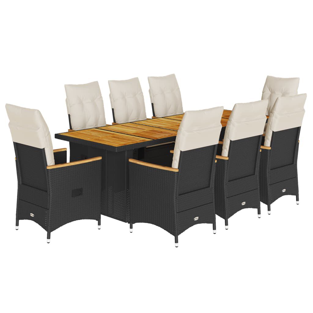 vidaXL 9 Piece Garden Bistro Set with Cushions Black Poly Rattan