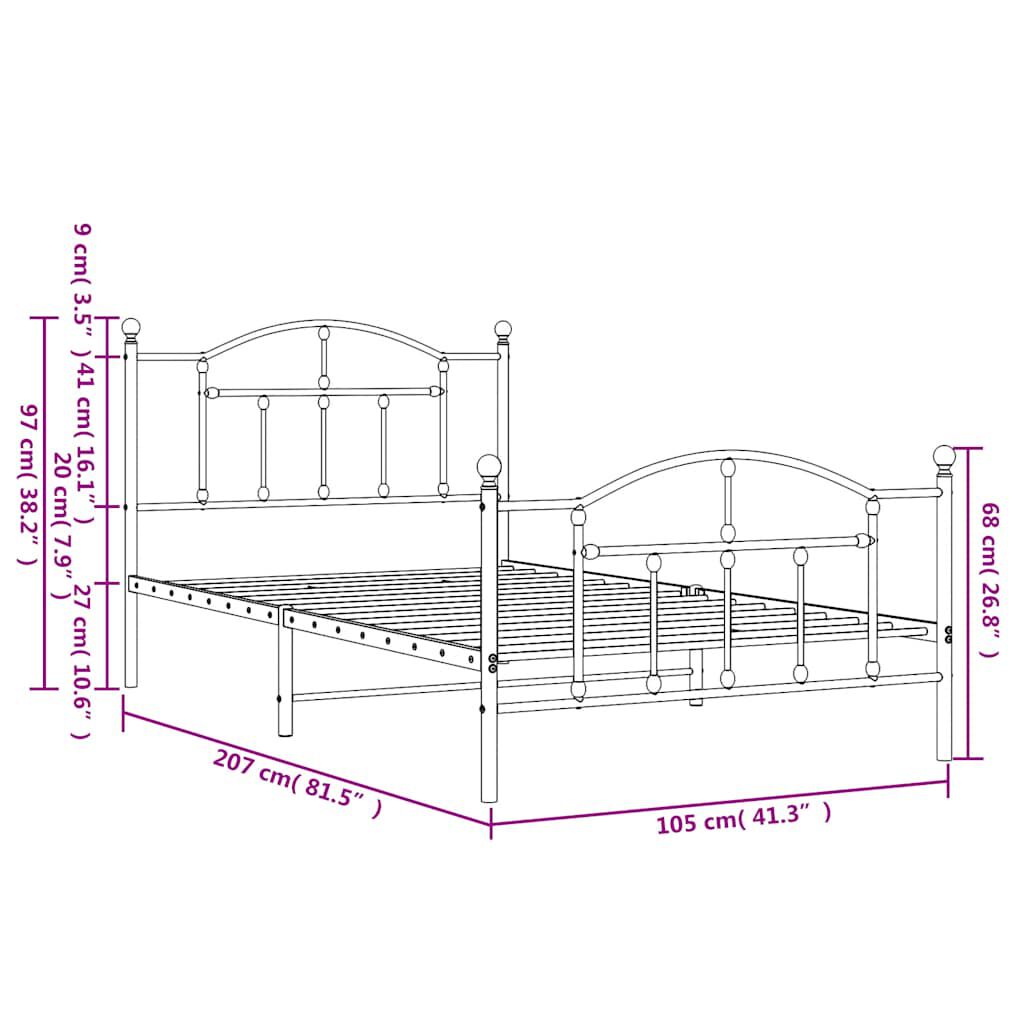 vidaXL Metal Bed Frame without Mattress with Footboard White 100x200cm