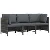 vidaXL 3-Seater Garden Sofa with Cushions Grey Poly Rattan