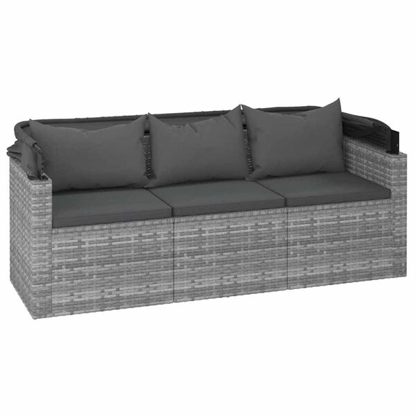 vidaXL 3-Seater Garden Sofa with Roof and Footstool Grey Poly Rattan