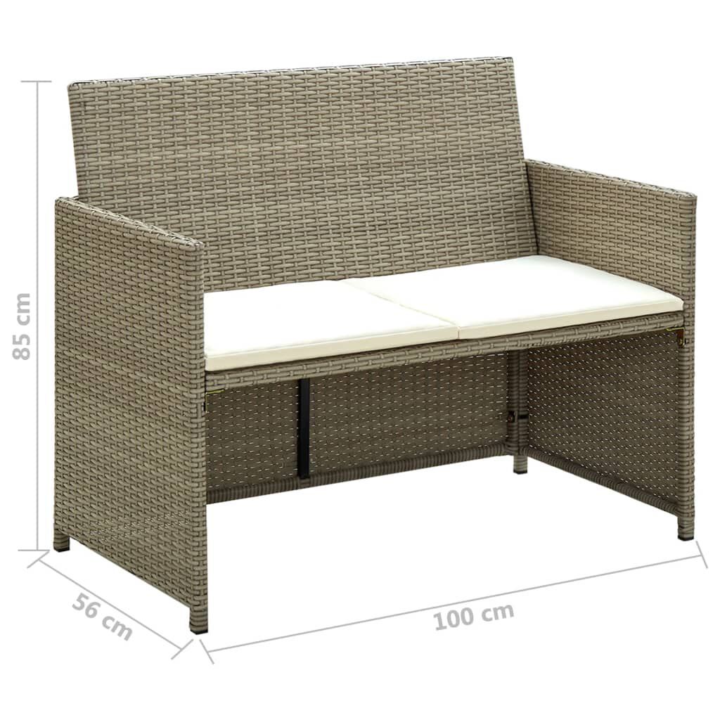 vidaXL 4 Piece Garden Lounge Set with Cushions Beige Poly Rattan