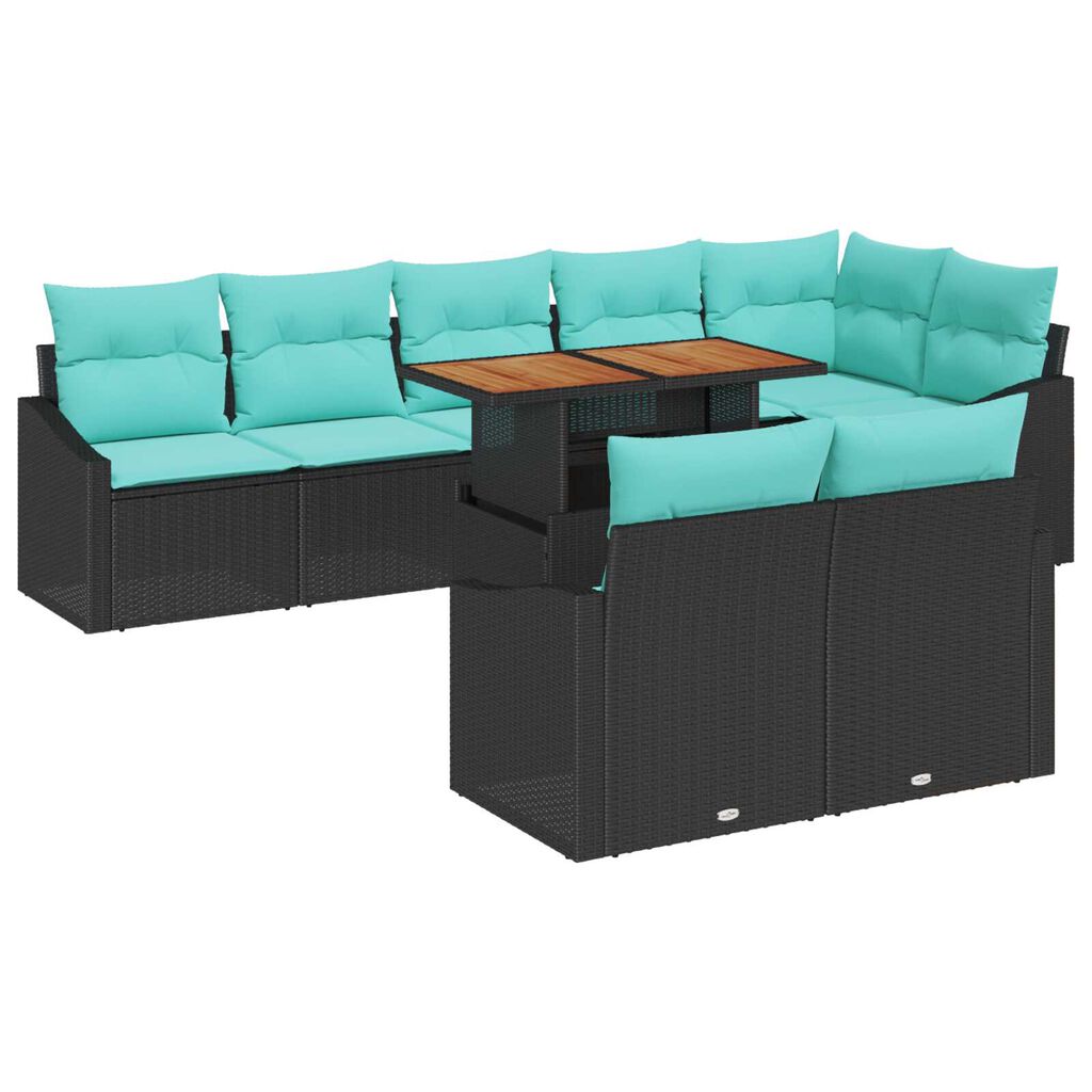 vidaXL 9 Piece Garden Sofa Set with Cushions Black Poly Rattan Acacia