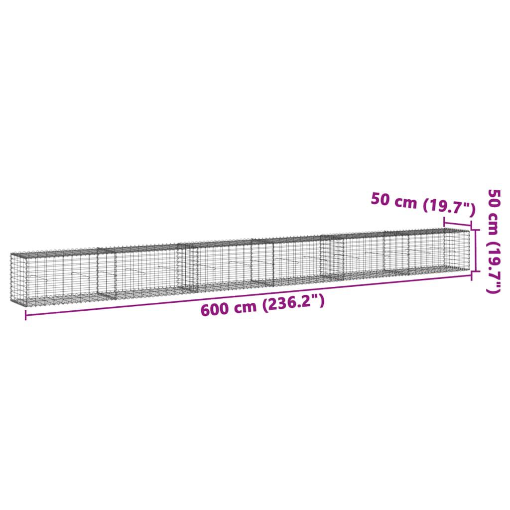 vidaXL Gabion Basket with Cover 600x50x50 cm Galvanised Iron