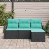vidaXL Sofa Set with Cushion 4 pcs Black Poly Rattan