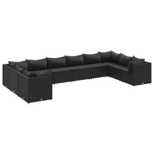 vidaXL 10 Piece Garden Lounge Set with Cushions Black Poly Rattan
