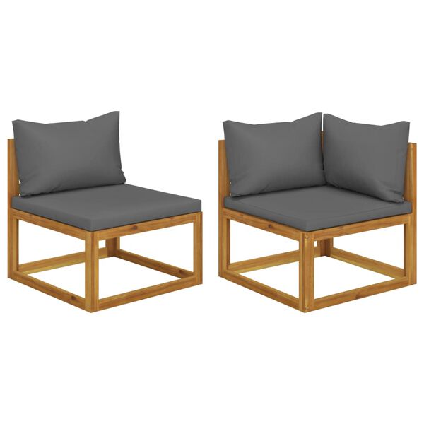 vidaXL 2 Piece Sofa Set with Dark Grey Cushions Solid Acacia Wood