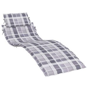vidaXL Sun Lounger Cushion Grey Check Pattern 186x58x4cm Oxford Fabric
