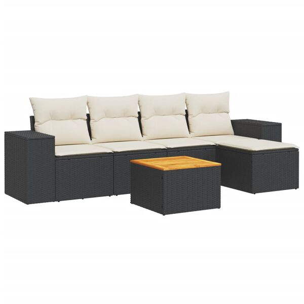 vidaXL 6 Piece Garden Sofa Set with Cushions Black Poly Rattan