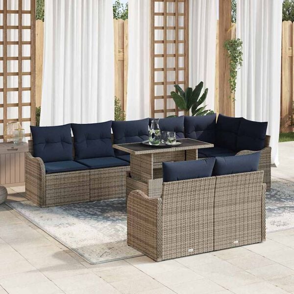 vidaXL Garden Sofa Set with Cushion 9 pcs Grey Poly rattan