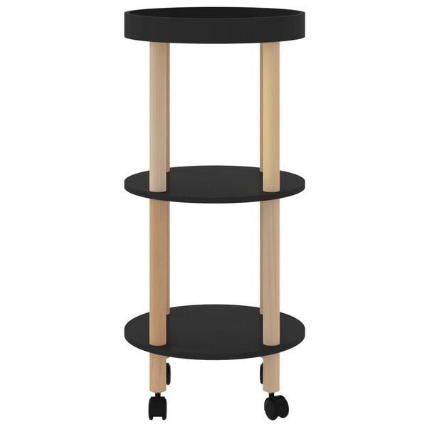 vidaXL 3-tier Trolley Black 38x38x82cm Engineered Wood&Solid Wood Pine