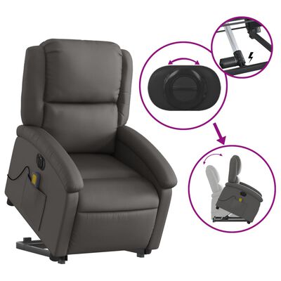 vidaXL Electric Stand up Massage Recliner Chair Grey Real Leather