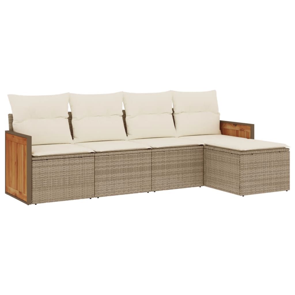 vidaXL 5 Piece Garden Sofa Set with Cushions Beige Poly Rattan