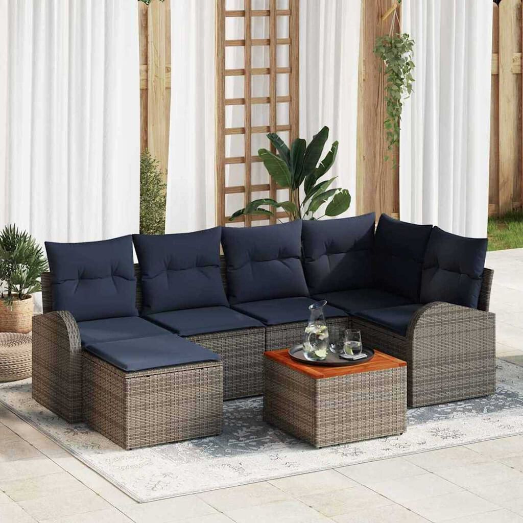 vidaXL Garden Sofa Set 7 pcs Grey Poly rattan