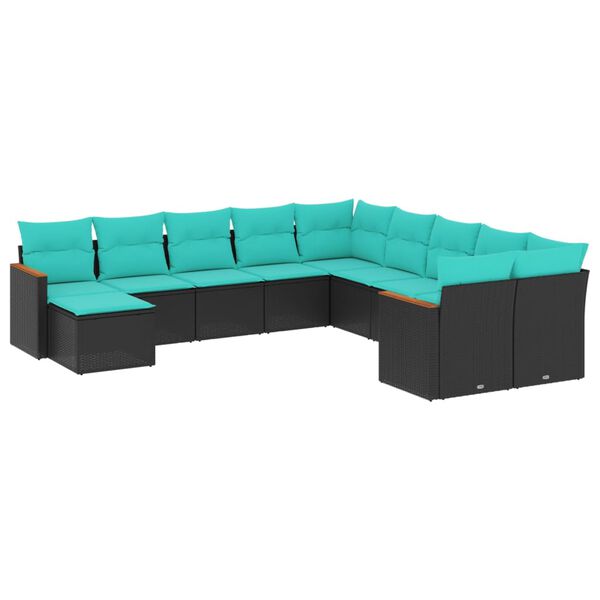 vidaXL 11 Piece Garden Sofa Set with Cushions Black Poly Rattan