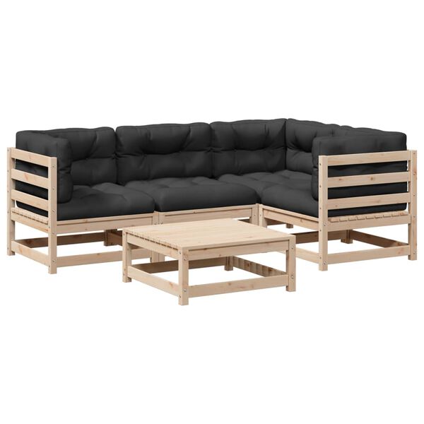 vidaXL 5 Piece Garden Sofa Set with Cushions Solid Wood Pine