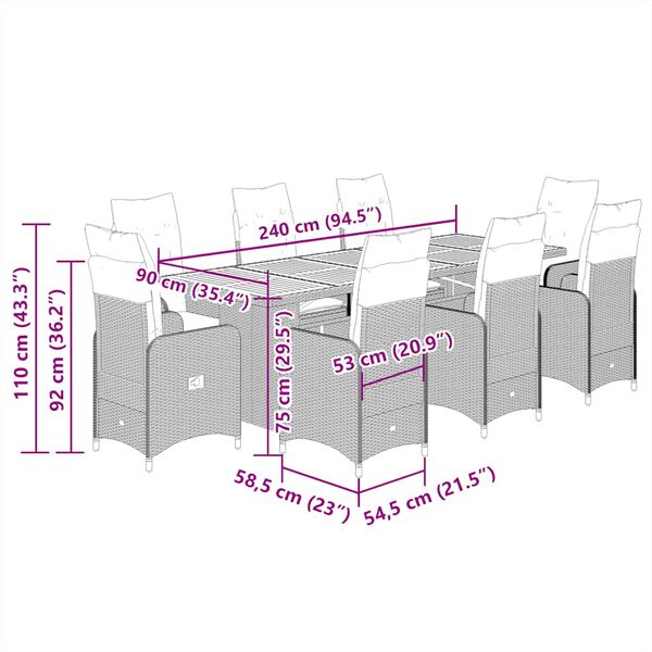 vidaXL 11 Piece Garden Bistro Set with Cushions Grey Poly Rattan