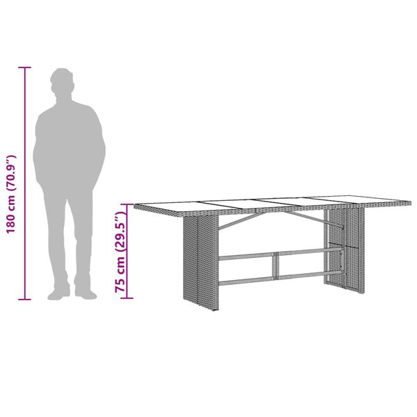 vidaXL Garden Table with Glass Top Brown 190x80x75 cm Poly Rattan