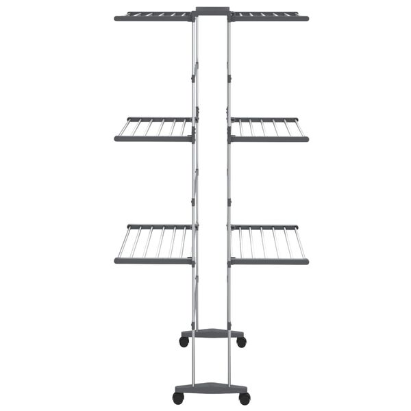 vidaXL 3-Tier Laundry Drying Rack with Wheels Silver 60x70x129 cm