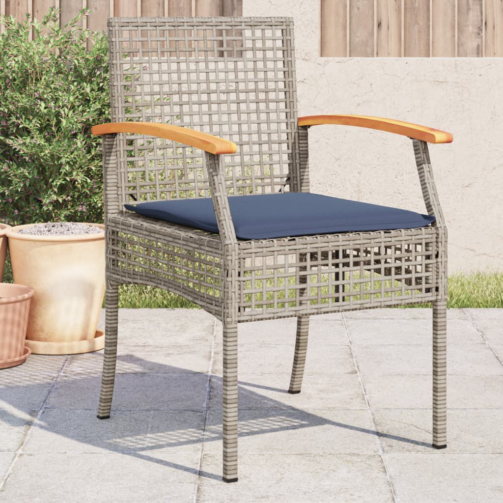 vidaXL Garden Chairs with Cushions 4 pcs Grey Poly Rattan Acacia Wood