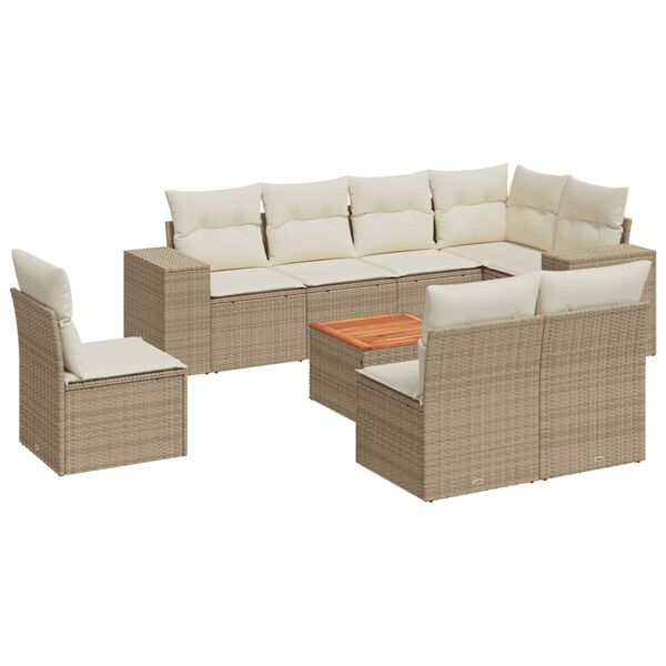 vidaXL 9 Piece Garden Sofa Set with Cushions Beige Poly Rattan