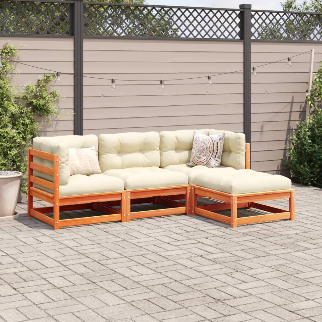 vidaXL 4 Piece Garden Sofa Set with Cushions Wax Brown Solid Wood Pine