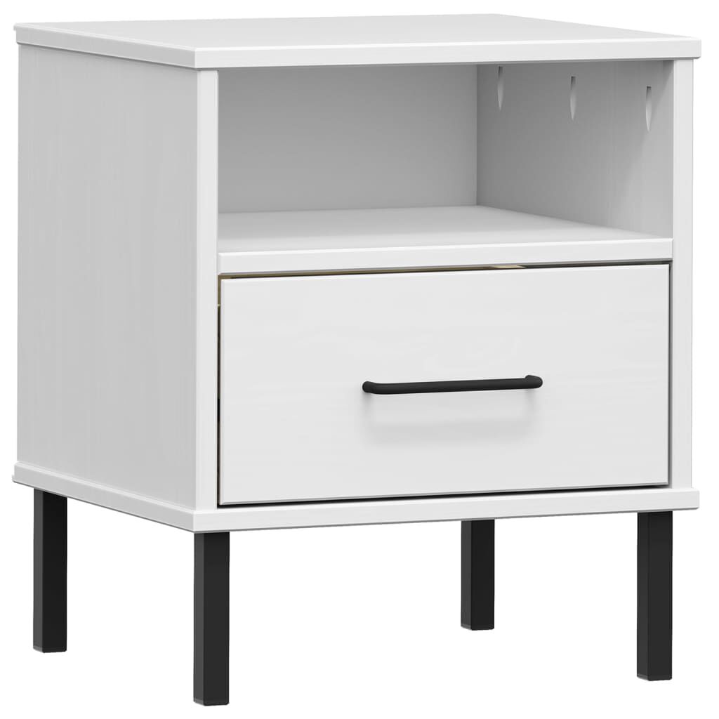 vidaXL Bedside Cabinet with Metal Legs White Solid Wood Pine OSLO