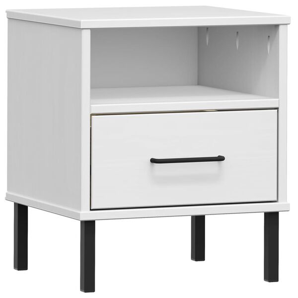 vidaXL Bedside Cabinet with Metal Legs White Solid Wood Pine OSLO