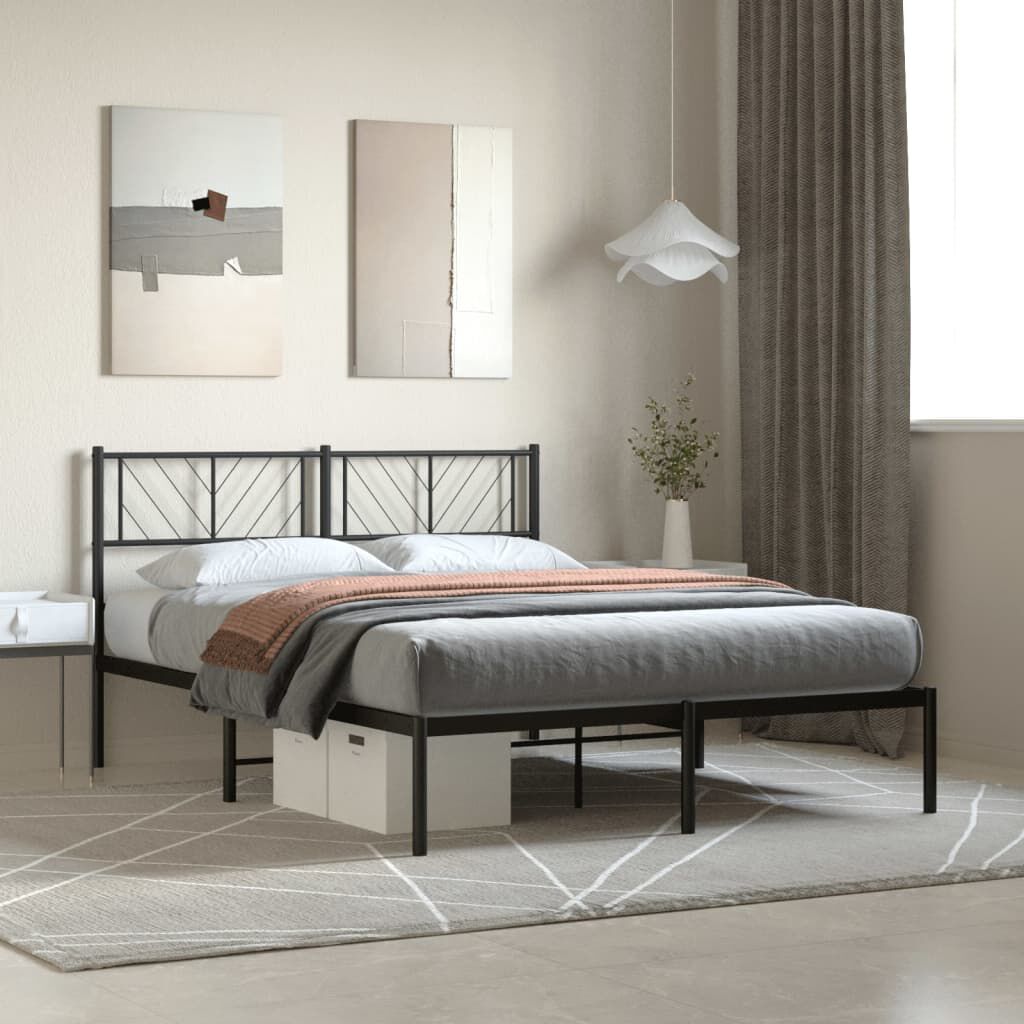 vidaXL Metal Bed Frame without Mattress with Headboard Black 135x190cm