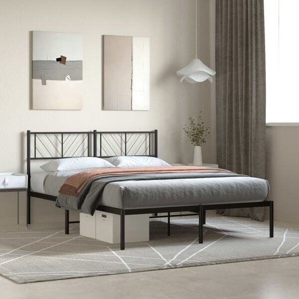 vidaXL Metal Bed Frame without Mattress with Headboard Black 135x190cm