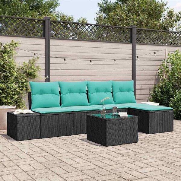vidaXL Garden Sofa Set with Cushion 6 pcs Black Poly Rattan
