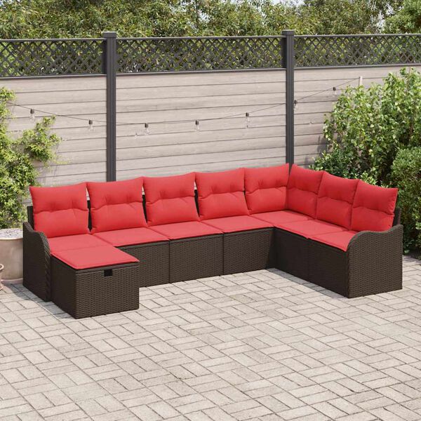 vidaXL Sofa Set with Cushion Manual 8 pcs Brown and Red Poly Rattan